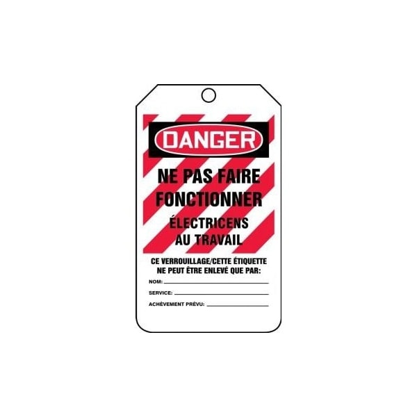 Accuform French Safety Tags, DANGER DO NOT OPERATE ELECTRICIANS AT WORK, 5.75in x 3.25in, HS-Laminate, 5PK FRMLT402LTM - main